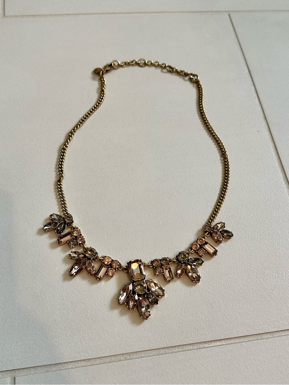 J. Crew Gold-Tone Necklace with Light Pink and Champagne Crystals
